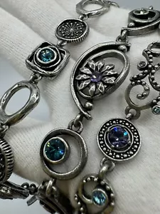 Set Of 3 Stunning Designer Signed M4M Swarovski Crystal Flower Toggle Bracelets - Picture 1 of 19