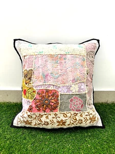 Ethnic Black Vintage Handmade Khambadiya Patchwork Quilted Cushion Cover - Picture 1 of 6