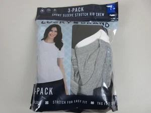 Lucky Brand Lady Rib Crew Neck T-Shirt 3-Pack, Size L - Black/White/Gray (NWT) - Picture 1 of 5