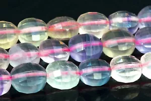 Cuentas sueltas naturales genuinas AAA redondas planas facetadas fluorita multicolor 10x7 mm - Imagen 1 de 4