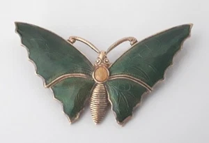 Vintage Jewellery Brass Enamel Green & Gold Butterfly Brooch 60 X 40 mm - Picture 1 of 5