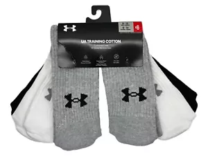 6 Pair Under Armour UA Training Cotton CREW Sock Men LARGE - HEATHER GRAY/Assort - Picture 1 of 1