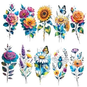 12 Sheets 3D Large Watercolor Flower Temporary Tattoos For Women Girls  - Picture 1 of 7