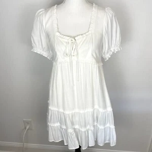 Le Lis Puffed Sleeve Square Neck Tiered Mini Dress In White Size Small New - Picture 1 of 12