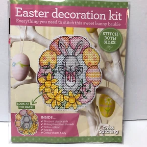 EASTER DECORATION ORNAMENT CROSS STITCH KIT World of Cross Stitch Bunny Eggs - Picture 1 of 5