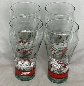 Vintage Libbey Coca Cola Holiday Glasses Pine Cones Christmas Set of 4 - Picture 1 of 5