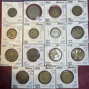 1901 - 1939 BRASILIEN 100 bis 2000 Reis Fine F - XF Erhaltung 15 Münzen Lot - Bild 1 von 20