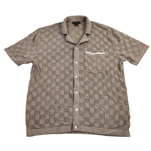 Art of Rhetoric Men Large Checkerboard Knit Polo Sweater Shirt Short Sleeve Tan - Picture 1 of 10