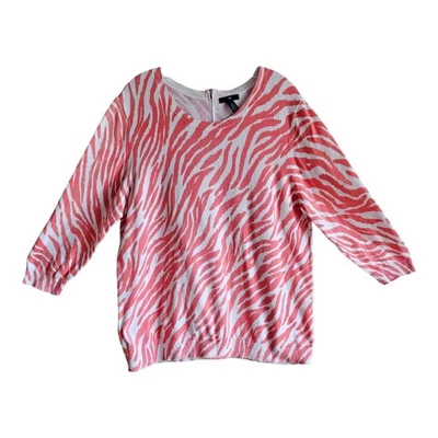 GAP Women's XXL Sweater Coral White Zebra Print Back Zipper Cotton Bust 44" - Image 1 of 4