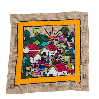 Vintage Andean Folk Art Embroidery Textile Panel Arpillera Wall Hanging Peru - Image 1 of 4