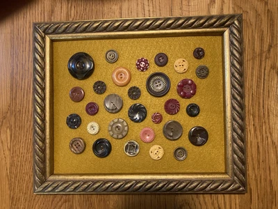 (30) Vintage Buttons Framed In Gold Frame - 9 1/2” X 11 1/2” - Image 1 of 4