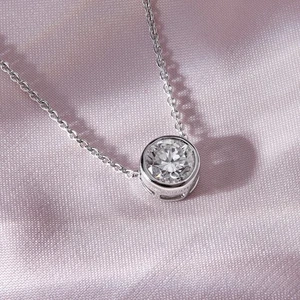 1 Ct Round Cut Lab Grown Diamond Solitaire Bezel Set Pendant 18" 14K White Gold - Picture 1 of 11
