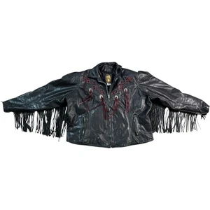 80’s/90’s ‘Gypsy Leather’ Moto Jacket Fringe Red Suede Roses Sz XL XXL 56” Chest - Picture 1 of 17