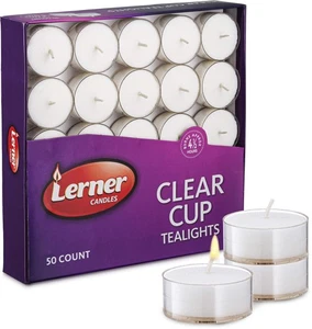 Lerner Clear Tea Lights Candles Bulk - 4.5 Hour Clear Cup Tealight 50 Pack - ... - Picture 1 of 7