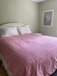 Pottery Barn Kids -Reversible Queen Full Duvet- Pink Yellow Floral Plaid- Cotton - Picture 1 of 13
