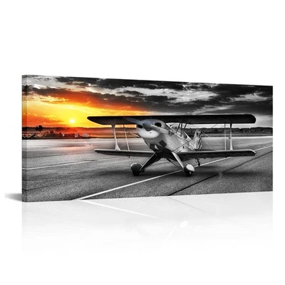 Imagen de avión oficina oficina decoración de pared negro y dorado 20x48 pulgadas Foto 1 de 4