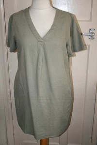SIZE 14 KHAKI LINEN BLEND DRESS WITH SIDE POCKETS - Picture 1 of 3
