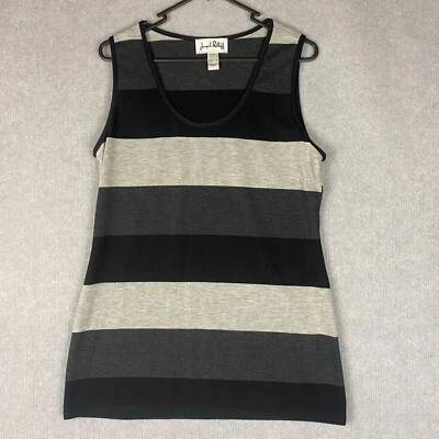 Joseph Ribkoff Top Womens US 12 AU 14 Black Grey Striped Wool Tank Scoop Neck - Image 1 of 4