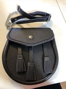 Schottische SPORRAN Kilt Gürteltasche Leder schwarz Tasche - Bild 1 von 6