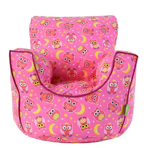 Cotton Pink Owls Bean Bag Arm Chair with Beans Toddler Size From Bean Lazy - Picture 1 of 2