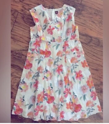 Tea Collection Faux Wrap Sleeveless Pink Yellow Floral Knee Length Dress Size 12 - Image 1 of 4