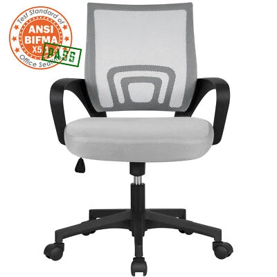 Chaise de Bureau Fauteuil Bureau Ordinateur Ergonomique Inclinable Tissu Gris - Photo 1/4