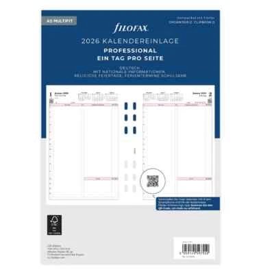 filofax Kalendereinlage 2026 A5 PROFESSIONAL   1 Tag / 1 Seite deutsch 26-68552 - Bild 1 von 4
