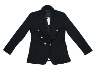 Banana Republic Double Breasted Flannel Blazer Jacket Black Gold Button Women 4P - Picture 1 of 13