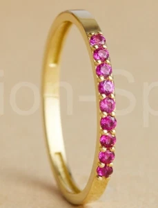 0.2ct Round Natural Pink Ruby Half Eternity Wedding Band 14K SOLID Yellow Gold - Picture 1 of 11