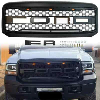 Передняя решетка для Ford 2005-2007 F250 F350 Super Duty Raptor стиль с буквой и светодиодом - Изображение 1 из 4