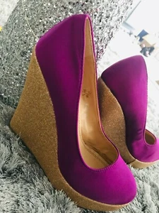 MAGNIFIQUE BALLERINE compensé FEMME POINTURE 36 VIOLET ET doré pailleté - Picture 1 of 3