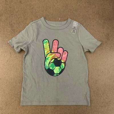 Camiseta de manga corta con estampado gráfico de fútbol signo de la paz gris talla XS (4-5) Gap Kids Foto 1 de 4
