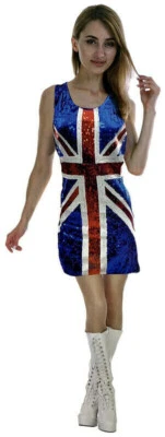 BRITISH Flag Sequin Dress Top UK England Womens Costume United Kingdom - image 1 of 2