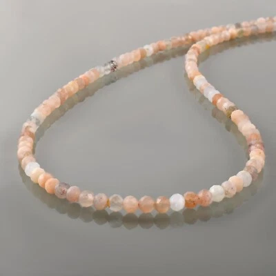 Natural 3mm Melocotón Piedra Luna Diminuto Cuentas 18" Cadena Mano Unisex Regalo - Imagen 1 de 4
