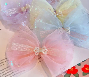 Baby Mädchen Kinder Frühling Pailletten Spitze Perlen Schleife funkelnde Haarspange Schleifen Kleinkind - Bild 1 von 9