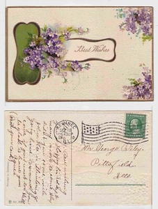 TurtlesTradingPost- Illinois- Kewanee, IL 1910 - Flag Cancel on Greeting Card - Picture 1 of 3