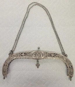 HEAVY STERLING SILVER VICTORIAN PERIOD REPOUSSE PURSE FRAME 178 GRAMS - Picture 1 of 7