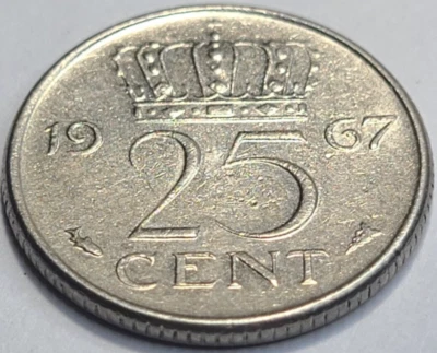 1967 NETHERLANDS 25 CENT COIN KM# 183 US SELLER COMBINE SHIPPING - Image 1 of 2
