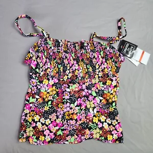 California Waves Tankini Swim Top Floral Smocked Removable Straps Swimsuit Sz XS - Picture 1 of 8