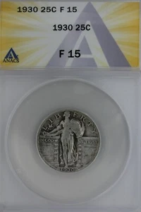 1930  .25   ANACS   F 15   Standing Liberty Quarter, Liberty 25 Cents - Picture 1 of 2