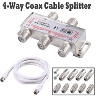 4-fach Profi TV Verteiler/Antennenverteiler für Kabel TV inkl. Adapter+Kabel NEU