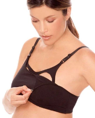 Sujetador deportivo negro de enfermería/maternidad algodón spandex aplicación MEDIANA. Copa B Lamaze para mujer Foto 1 de 2