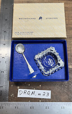 Westmoreland Sterling Silver Spoon And Cambridge Crystal Salt Cellar-Org Box! • 29.39$