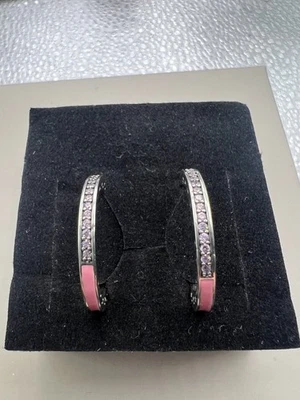 Genuine pandora sparkle pink hearts earrings 27mm  RRP £70 - Image 1 of 3