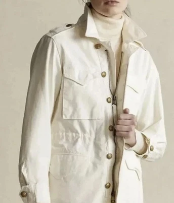 Новый с Ярлыками Polo Ralph Lauren полный молнии размер S кремовый джинсовой ткани военная куртка женщин - Изображение 1 из 4