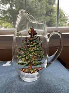 JARRA DE AGUA de vidrio grande Spode de 11" árbol de Navidad bayas de acebo labio de hielo 2,5 cuartos de galón - Imagen 1 de 6