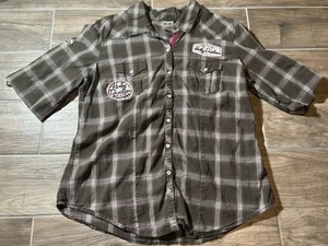 Vintage Emblem Harley-Davidson Herren Karo Button Hemd XL Bestickt Mechaniker - Bild 1 von 6