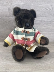 VTG LL Bean Bear Striped Hudson Bay Trapper Coat Teddy Camping Plush 18” EUC - Picture 1 of 6