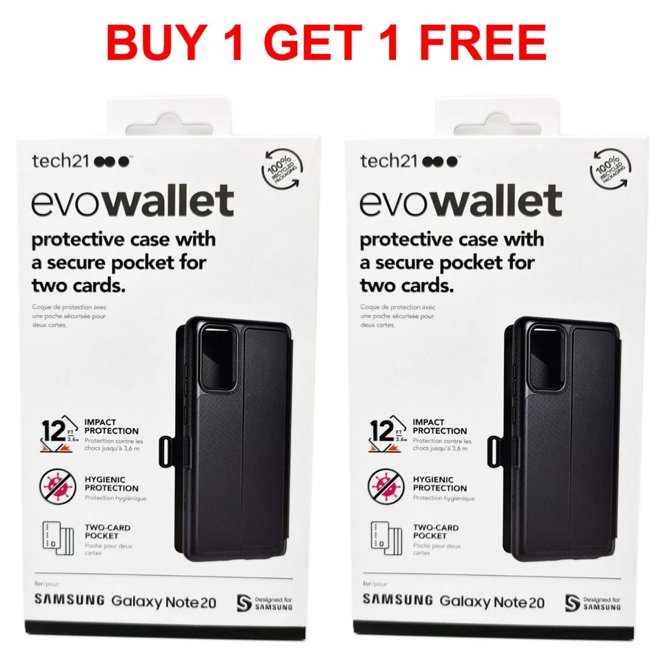 Tech21 Wallet Case For Galaxy Note 20 EvoWallet Black Cover - BUY 1 GET 1 FREE - Image 1 of 4
