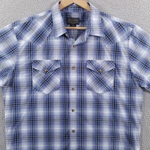 Pendleton Pearl Snap Shirt Mens Large Blue Plaid Western Cowboy Casual Country - Picture 1 of 10